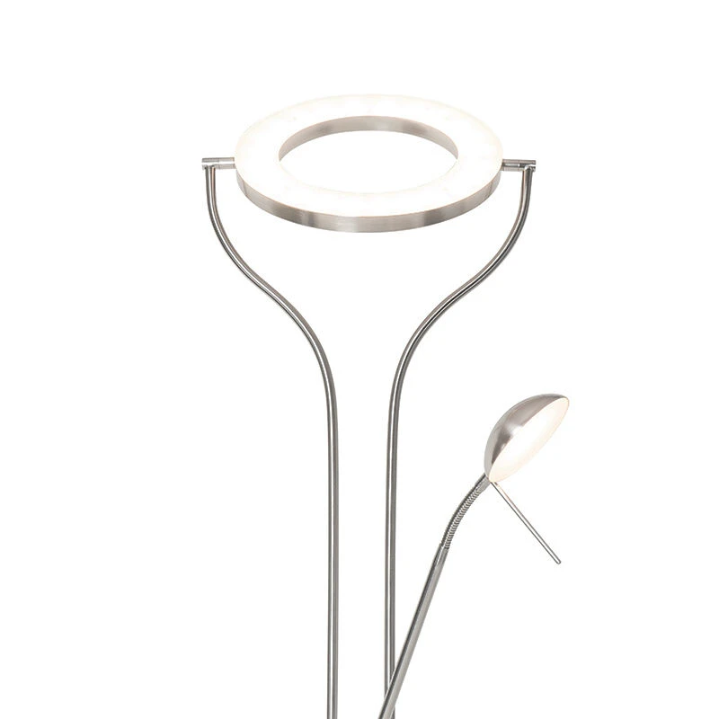 QAZQA Moderne Stehleuchte Stahl mit Lesearm inkl. LED und Dimmer - Divo 6 QAZQA Moderne Stehleuchte Stahl mit Lesearm inkl. LED und Dimmer - Divo – Bild 4