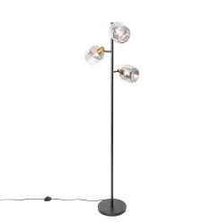 QAZQA Vloerlamp zwart met goud met smoke glas 3-lichts - Zuzanna -Stehlampen Verkaufsladen 5622 105507 8