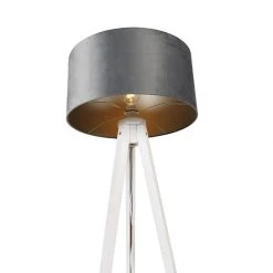 QAZQA Modernes Stehlampenstativ weiß mit grauem Veloursschirm 50 cm - Tripod Classic -Stehlampen Verkaufsladen 5625 104124 4