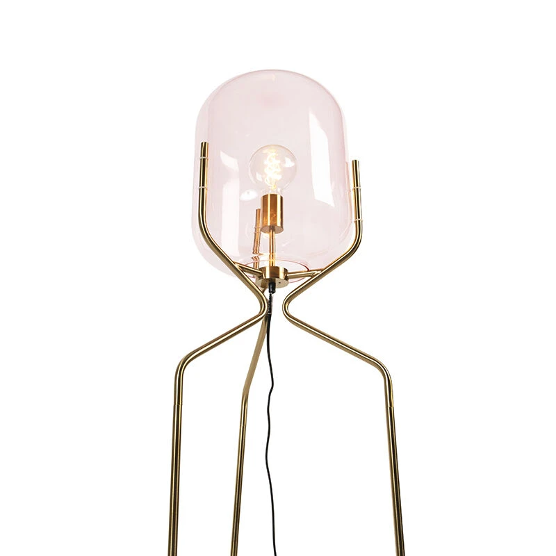 QAZQA Art Deco Stehlampe Messing mit rosa Glas - Bliss 12 QAZQA Art Deco Stehlampe Messing mit rosa Glas - Bliss – Bild 10