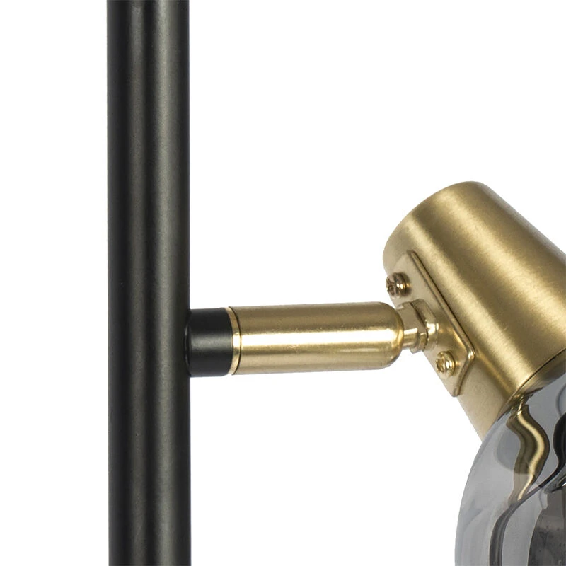 QAZQA Art Deco Stehleuchte schwarz und gold mit Rauchglas 3-Licht - Vidro 10 QAZQA Art Deco Stehleuchte schwarz und gold mit Rauchglas 3-Licht - Vidro – Bild 8