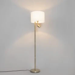 QAZQA Stehlampe bronze mit Schirm weiß und Leselampe - Jelena -Stehlampen Verkaufsladen 5714 105570 13