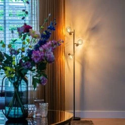 QAZQA Design Stehleuchte schwarz 3-Licht verstellbar - Mesh