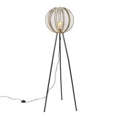 QAZQA Industriële tripod vloerlamp brons met zwart - Dong