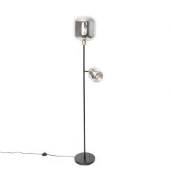 QAZQA Vloerlamp zwart met goud met smoke glas 2-lichts - Zuzanna -Stehlampen Verkaufsladen 5870 105508 8