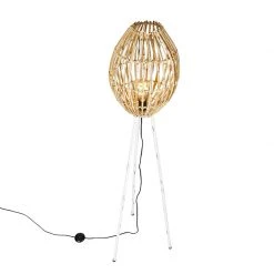 QAZQA Ländliches Stehlampenstativ Bambus mit Weiß - Canna Capsule -Stehlampen Verkaufsladen 5885 104922 7