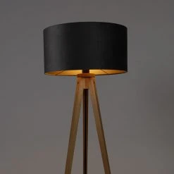 QAZQA Stehlampe Holz mit Stoffschirm grau 50 cm - Tripod Classi -Stehlampen Verkaufsladen 5894 104368 9