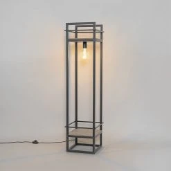 QAZQA Industriële vloerlamp zwart met hout - Cage Rack -Stehlampen Verkaufsladen 5946 105764 12