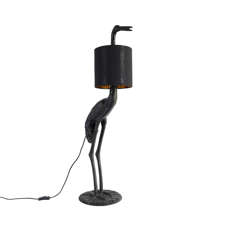 QAZQA Vintage Stehlampe schwarz mit Stoffschirm schwarz - Kranichvogel To 13 QAZQA Vintage Stehlampe schwarz mit Stoffschirm schwarz - Kranichvogel To – Bild 11