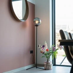 QAZQA Art Deco Stehleuchte schwarz mit Rauchglas - Pallon