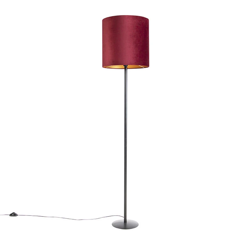 QAZQA Schwarze Stehlampe mit Veloursschirm rot/gold 40 cm - Simplo 3 QAZQA Schwarze Stehlampe mit Veloursschirm rot/gold 40 cm - Simplo