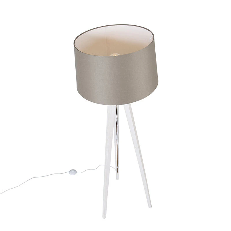 QAZQA Modernes Stativ weiß mit Leinenschirm taupe 45 cm - Tripod Classic 8 QAZQA Modernes Stativ weiß mit Leinenschirm taupe 45 cm - Tripod Classic – Bild 6