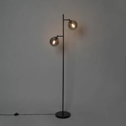 QAZQA Art Deco Stehleuchte schwarz mit Rauchglas 2-Licht - Pallon -Stehlampen Verkaufsladen 6082 103449 11