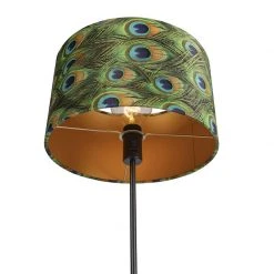 QAZQA Schwarze Stehlampe mit Veloursschirm Pfau mit Gold 35 cm - Parte -Stehlampen Verkaufsladen 6091 98583 4