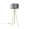 QAZQA Stehlampe Holz mit Stoffschirm grau 50 cm - Tripod Classi -Stehlampen Verkaufsladen 6169 104368 0