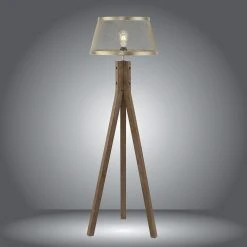 Paul Neuhaus Industriële vloerlamp messing met hout tripod - Shaun -Stehlampen Verkaufsladen 6202 105279 4