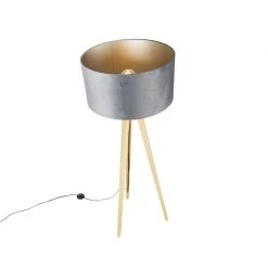 QAZQA Stehlampe Holz mit Stoffschirm grau 50 cm - Tripod Classi -Stehlampen Verkaufsladen 6226 104368 5