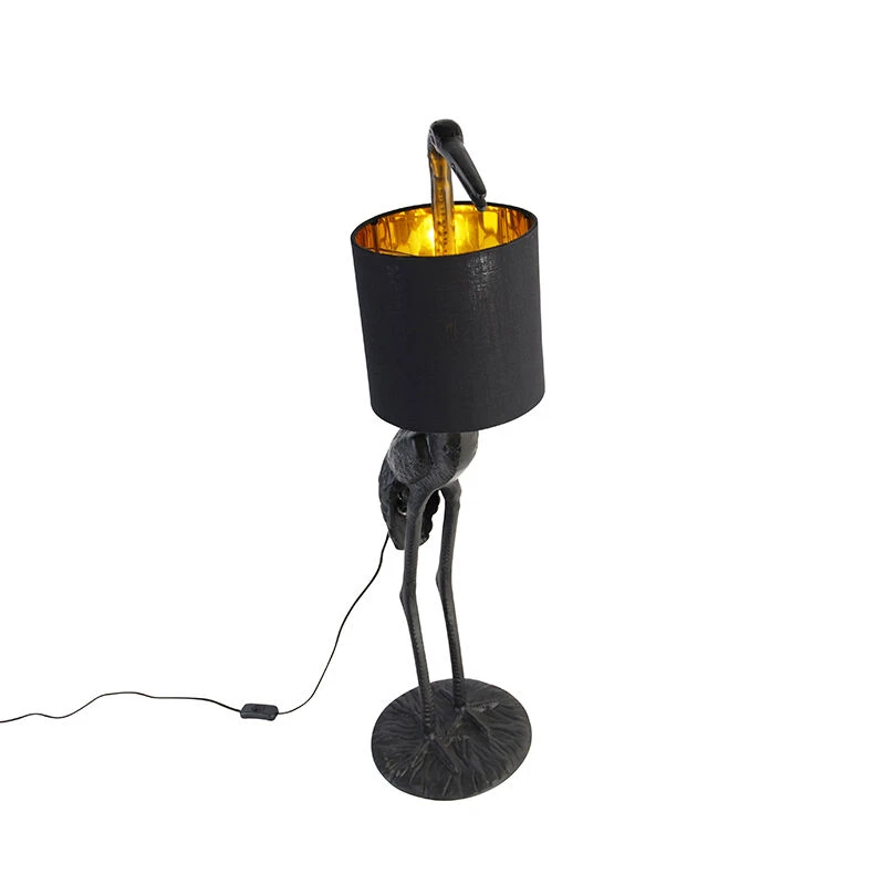 QAZQA Vintage Stehlampe schwarz mit Stoffschirm schwarz - Kranichvogel To 10 QAZQA Vintage Stehlampe schwarz mit Stoffschirm schwarz - Kranichvogel To – Bild 8