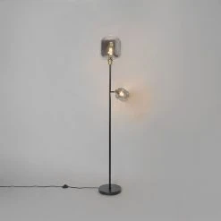 QAZQA Vloerlamp zwart met goud met smoke glas 2-lichts - Zuzanna -Stehlampen Verkaufsladen 6331 105508 11