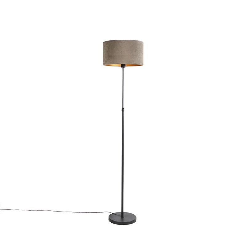 QAZQA Stehlampe schwarz mit Samtschirm taupe mit Gold 35 cm - Parte 3 QAZQA Stehlampe schwarz mit Samtschirm taupe mit Gold 35 cm - Parte