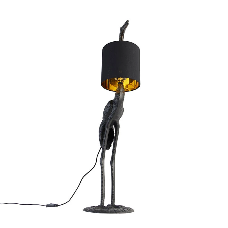 QAZQA Vintage Stehlampe schwarz mit Stoffschirm schwarz - Kranichvogel To 9 QAZQA Vintage Stehlampe schwarz mit Stoffschirm schwarz - Kranichvogel To – Bild 7
