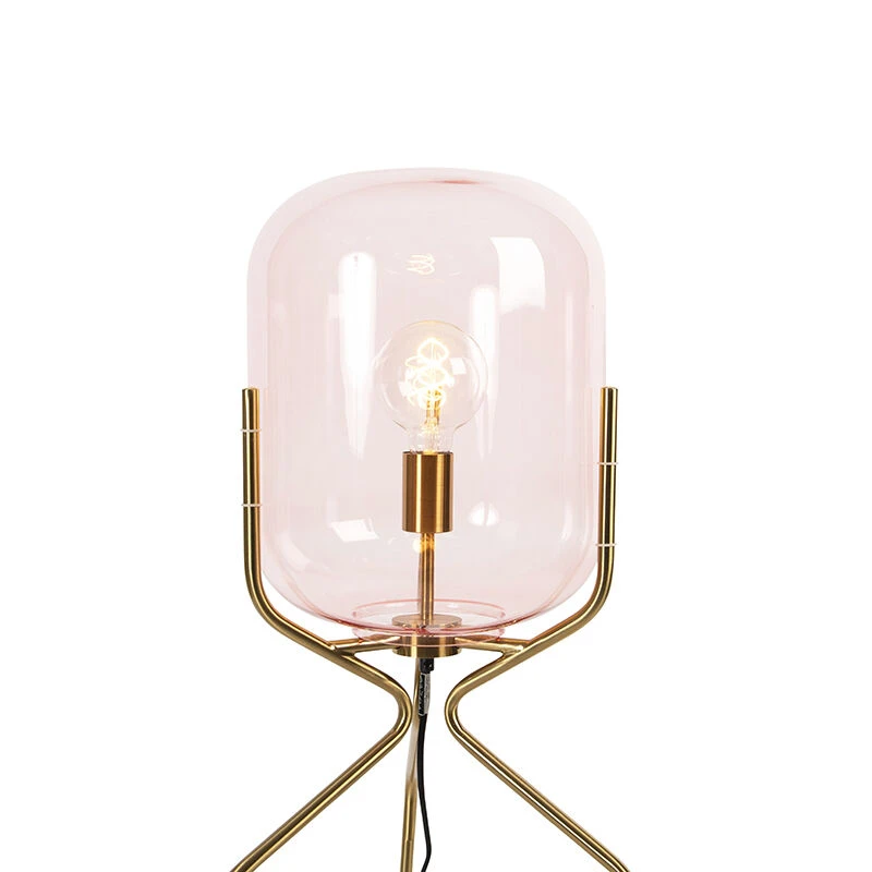 QAZQA Art Deco Stehlampe Messing mit rosa Glas - Bliss 6 QAZQA Art Deco Stehlampe Messing mit rosa Glas - Bliss – Bild 4