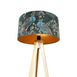 QAZQA Moderne Stehlampe Holz Stoffschirm Pfau 50 cm - Stativ Classic -Stehlampen Verkaufsladen 6598 104360 4