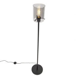QAZQA Design Stehleuchte schwarz mit Rauchglas - Kuppel -Stehlampen Verkaufsladen 6603 102217 7