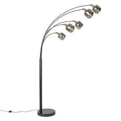 QAZQA Vloerlamp zwart met goud met smoke glas 5-lichts - Zuzanna -Stehlampen Verkaufsladen 6609 105506 11