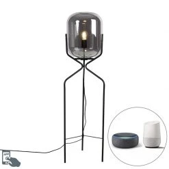 QAZQA Smart Stehlampe schwarz inkl. WiFi A60 Rauchglas - Bliss
