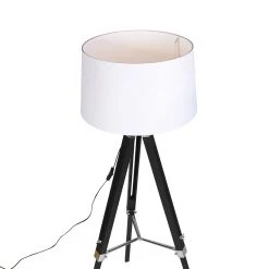 QAZQA Stehlampe schwarz mit weißem Leinenschirm 45 cm - Tripod -Stehlampen Verkaufsladen 6811 92835 5