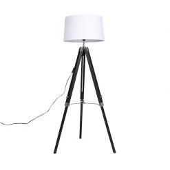 QAZQA Stehlampe schwarz mit weißem Leinenschirm 45 cm - Tripod -Stehlampen Verkaufsladen 6813 92835 15