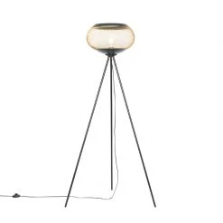 QAZQA Moderne dreibeinige Stehlampe schwarz mit Gold - Lucas