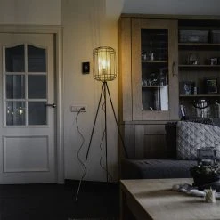 QAZQA Design Stehlampe Stativ schwarz mit Gold - Gaze