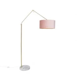 QAZQA Moderne Stehlampe Gold Samtschirm Rosa 50 cm - Editor