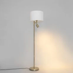 QAZQA Stehlampe bronze mit Schirm weiß und Leselampe - Jelena -Stehlampen Verkaufsladen 6940 105570 12