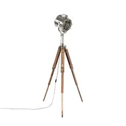 QAZQA Stehleuchte mit Holzstativ und Studiospot - Tripod Shiny -Stehlampen Verkaufsladen 7076 98819 10
