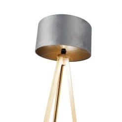 QAZQA Stehlampe Holz mit Stoffschirm grau 50 cm - Tripod Classi -Stehlampen Verkaufsladen 7115 104368 4