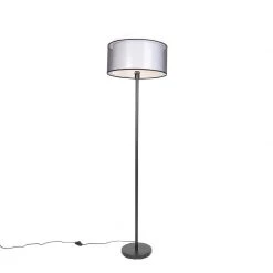 QAZQA Design Stehleuchte schwarz mit schwarzem und weißem Schirm 47 cm - Simplo