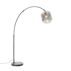 QAZQA Booglamp zwart met goud met smoke glas 2-lichts - Zuzanna 24 QAZQA Booglamp zwart met goud met smoke glas 2-lichts - Zuzanna -Stehlampen Verkaufsladen 7171 105509 9