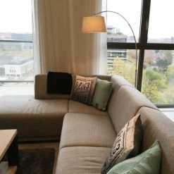 QAZQA Moderne Bogenlampe aus Stahl mit grauem Stoffschirm - Arc Basic -Stehlampen Verkaufsladen 7351 91642 10