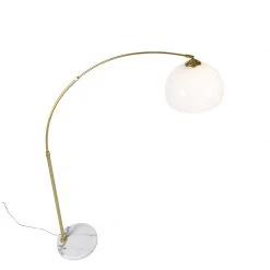 QAZQA Moderne Bogenlampe Messing mit weißem Schirm - Arc Basic -Stehlampen Verkaufsladen 7590 103292 10