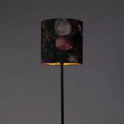 QAZQA Stehlampe schwarz mit Veloursschirm Blumenmuster 40 cm - Simplo -Stehlampen Verkaufsladen 7651 98569 8