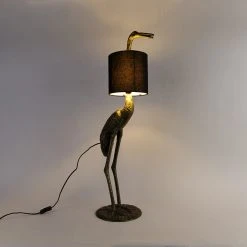 QAZQA Vintage Stehlampe Messing Stoffschirm schwarz - Kranich Vogel To -Stehlampen Verkaufsladen 7657 103811 10