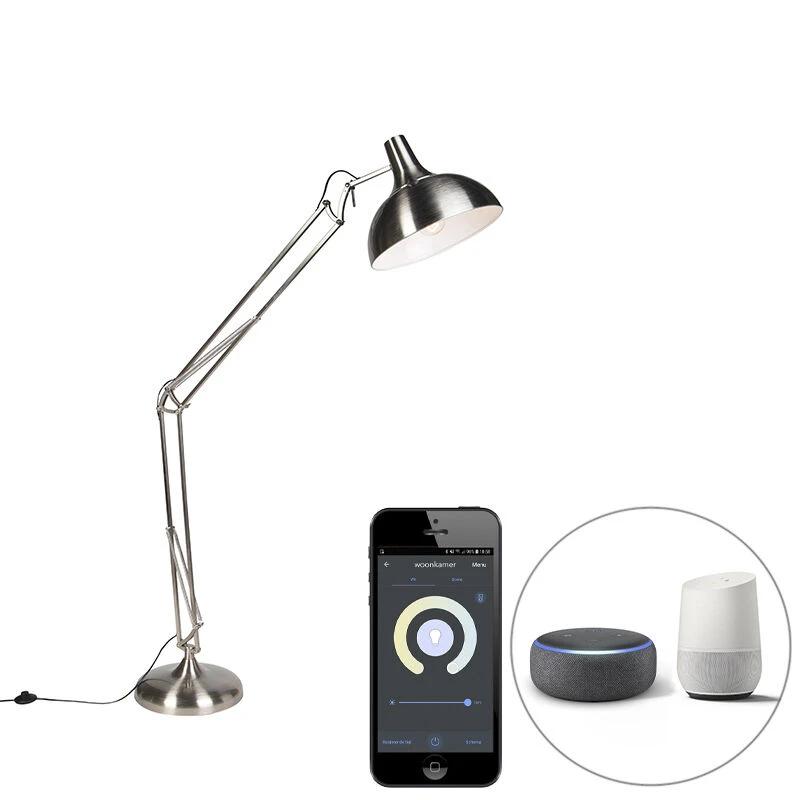 QAZQA Smart vloerlamp staal incl. Wifi A60 - Hobby 3 QAZQA Smart vloerlamp staal incl. Wifi A60 - Hobby