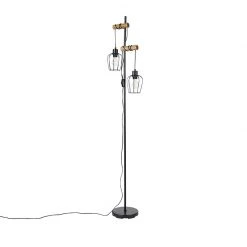 QAZQA Ländliche Stehlampe schwarz mit Holz 2-flammig - Stronk 39 QAZQA Ländliche Stehlampe schwarz mit Holz 2-flammig - Stronk -Stehlampen Verkaufsladen 7882 103909 18