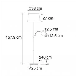 QAZQA Klassische Stehlampe Gold Stoffschirm Schwarz mit Leselampe - Retro -Stehlampen Verkaufsladen 7925 103239 4