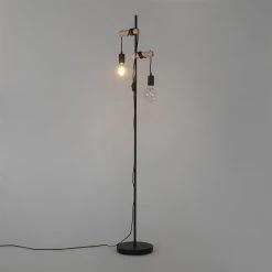 QAZQA Land Stehlampe schwarz mit Holz 2-Licht - Dami -Stehlampen Verkaufsladen 7957 103030 14