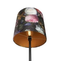 QAZQA Stehlampe schwarz mit Veloursschirm Blumenmuster 40 cm - Simplo -Stehlampen Verkaufsladen 8059 98569 4