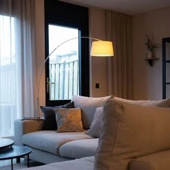 QAZQA Moderne Bogenlampe aus Stahl mit grauem Stoffschirm - Arc Basic -Stehlampen Verkaufsladen 8116 91642 11